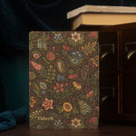 Back of a floral-patterned notebook with 'Tidwrit' branding on a dark background.